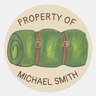 Property of Personalized Summer Camp Sleeping Bag Classic Round Sticker