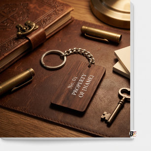 Property Of Rustic Wood Text Dark Brown Keychain