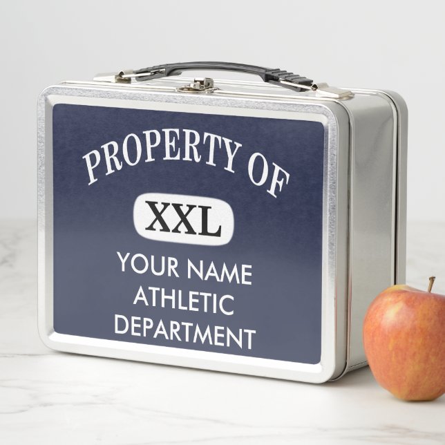 Property of XXL Add Name White Font Metal Lunchbox (In Situ)