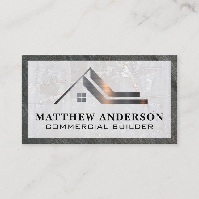 Property Real Estate Logo | Marble Slate Business Card (Front)