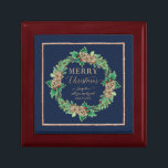 Proposal Navy Merry Christmas Rose Gold Script Gift Box<br><div class="desc">"Proposal Navy Merry Christmas Rose Gold Script gift box, Will You Marry Me?." Propose in style and in a way that she can treasure forever! Elegant, hand painted watercolor Christmas wreath with pine cones, holly leaves and berries with forest gathered foliage was created by Audrey Jeanne Roberts, an internationally known...</div>