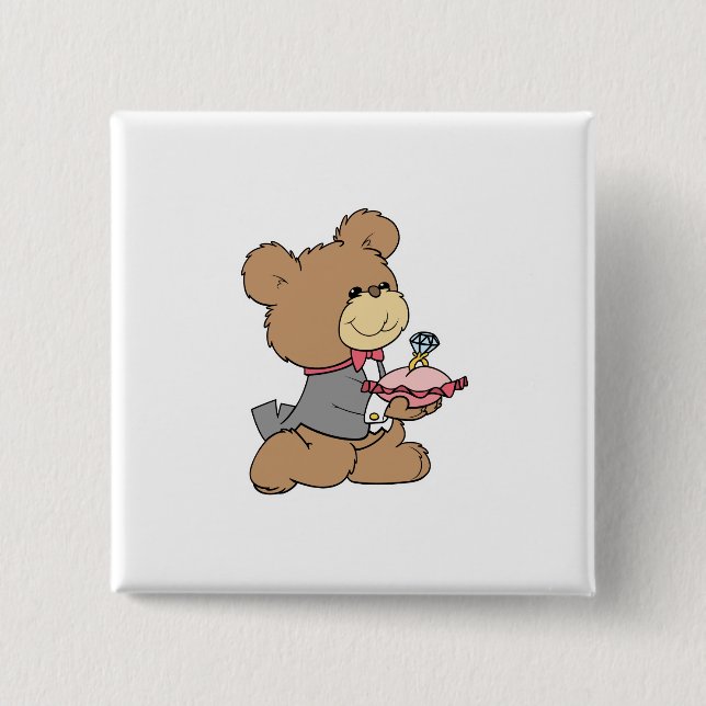 proposal or ring bearer teddy bear design 2 inch square button (Front)