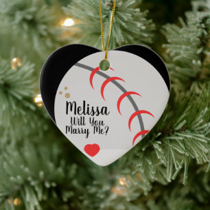 Proposal Ornament- Will You Marry Me Baseball Ceramic Ornament