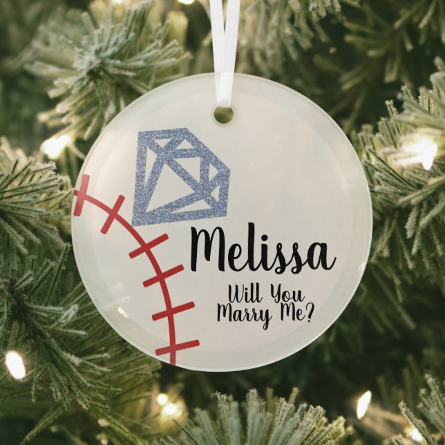 Proposal Ornament- Will You Marry Me  Baseball Glass Ornament (Insitu)