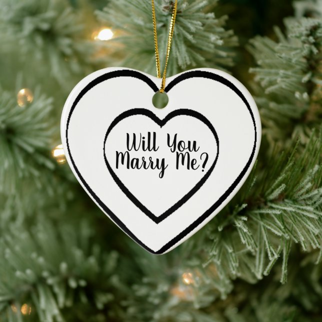 Proposal Ornament- Will You Marry Me Heart Ceramic Ornament (Tree)