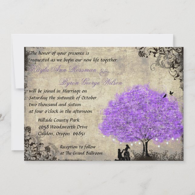 Proposal Purple Tree Vintage Wedding Invitation. Invitation (Front)