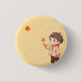 Proposing of love!! Autumn leaf held by a cute boy 1 Inch Round Button