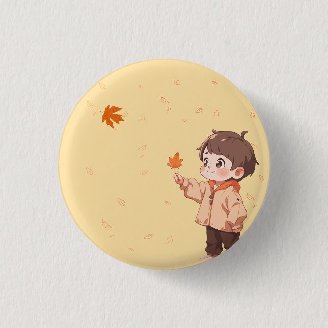 Proposing of love!! Autumn leaf held by a cute boy 1 Inch Round Button (Front)