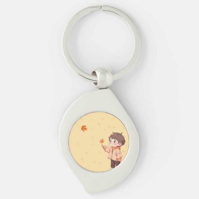 Proposing of love!! Autumn leaf held by a cute boy Keychain (Front)