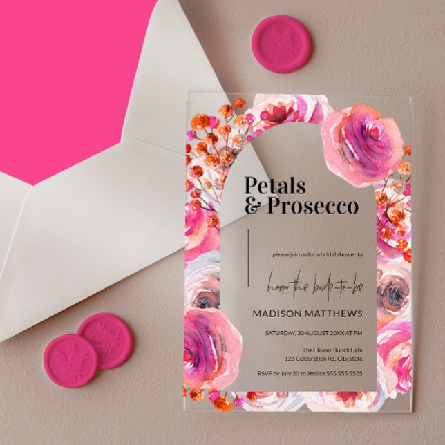 Prosecco and Flowers Bridal Shower Acrylic Invitations (Creator Uploaded)