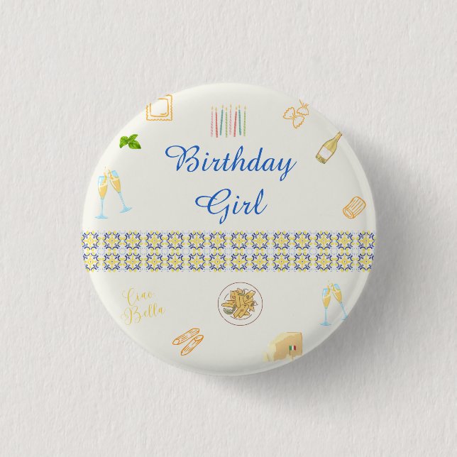 Prosecco and Pasta Birthday 1 Inch Round Button (Front)