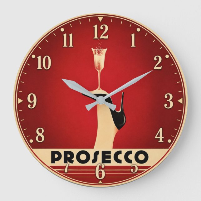 Prosecco Champagne Lover Kitchen Elegant Wine Large Clock (Front)