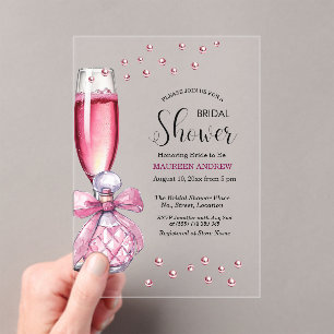 Prosecco Glass and Perfume Bottle Bridal Shower Acrylic Invitations