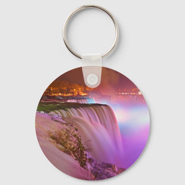 Prospect Point Night View of Niagara Falls Winter Keychain (Front)