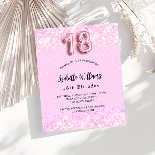 Prospectus 11,4 Cm X 14,2 Cm 18e anniversaire confetti rose invitation budgétai