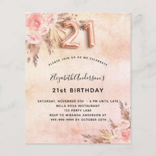Prospectus 11,4 Cm X 14,2 Cm 21e anniversaire pampas herbe rose invitation budg
