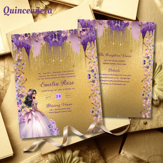 Prospectus 11,4 Cm X 14,2 Cm 25 Robe de Quinceanera en or violet étincelante (Créateur téléchargé)