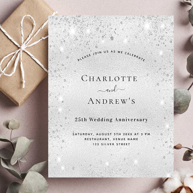 Prospectus 11,4 Cm X 14,2 Cm 25e anniversaire mariage argent budget invitation (Créateur téléchargé)