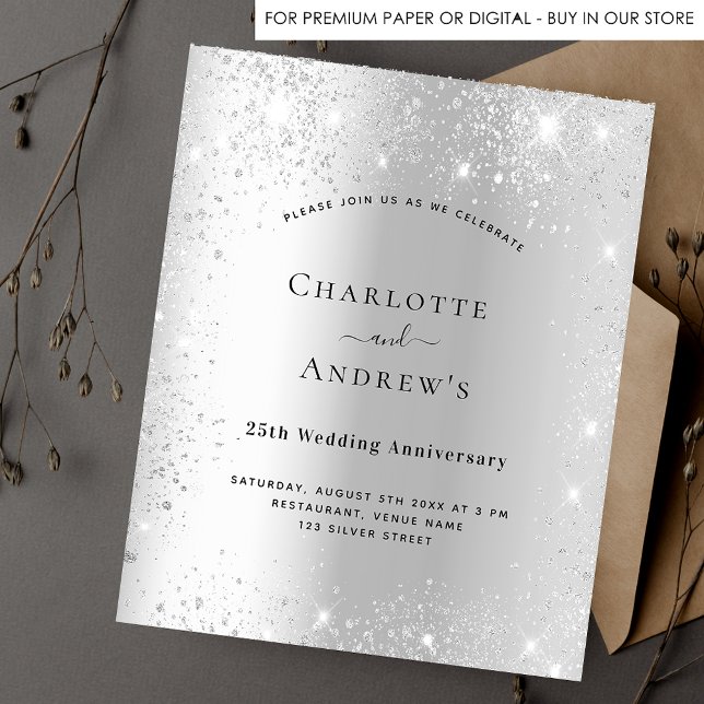Prospectus 11,4 Cm X 14,2 Cm 25e anniversaire mariage argent budget invitation (Créateur téléchargé)
