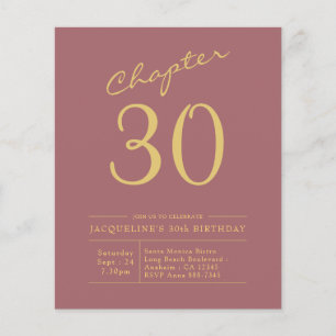 Prospectus 11,4 Cm X 14,2 Cm 30e anniversaire Gold Pink budget Invitation