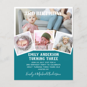 Prospectus 11,4 Cm X 14,2 Cm 3e anniversaire photo Collage Invitation garçon fi