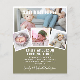 Prospectus 11,4 Cm X 14,2 Cm 3e anniversaire photo Collage Invitation garçon fi