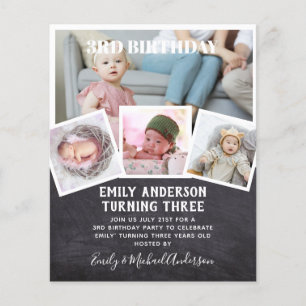 Prospectus 11,4 Cm X 14,2 Cm 3e anniversaire photo Collage Invitation garçon fi