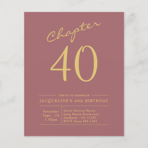 Prospectus 11,4 Cm X 14,2 Cm 40e anniversaire Gold Pink Invitation budgétaire