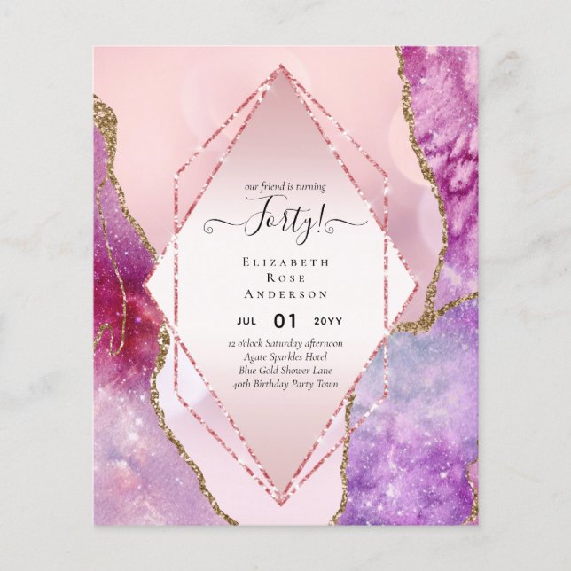 Prospectus 11,4 Cm X 14,2 Cm 40e anniversaire Invitations Glamor Girly FUN mode (Devant)