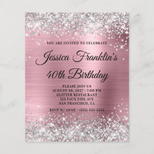 Prospectus 11,4 Cm X 14,2 Cm 40e anniversaire Parties scintillant d'argent Invi