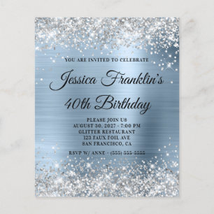 Prospectus 11,4 Cm X 14,2 Cm 40e anniversaire Parties scintillant d'argent Invi
