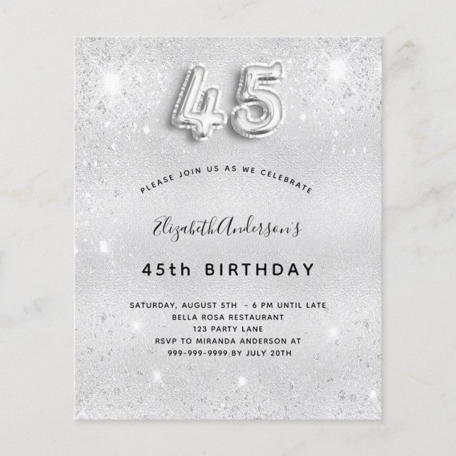 Prospectus 11,4 Cm X 14,2 Cm 45e anniversaire argent parties scintillant budget (Devant)