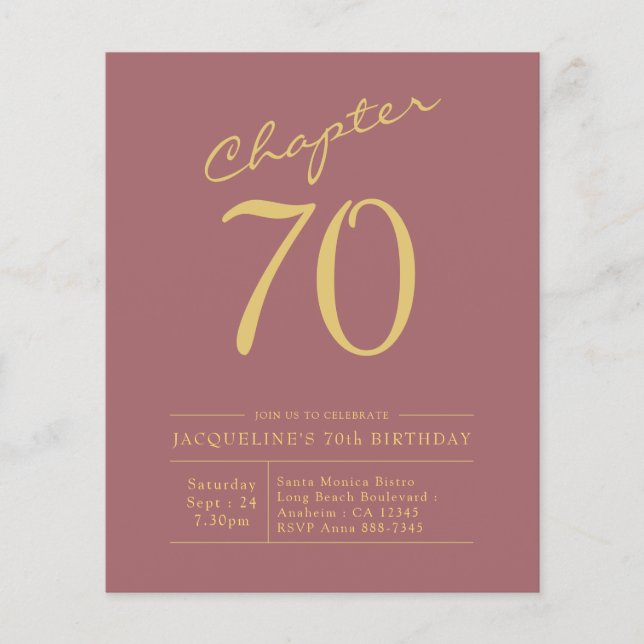 Prospectus 11,4 Cm X 14,2 Cm 70e anniversaire Gold Pink Budget Invitation (Devant)