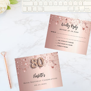 Prospectus 11,4 Cm X 14,2 Cm 80e anniversaire rose or étoiles carte budget RSVP
