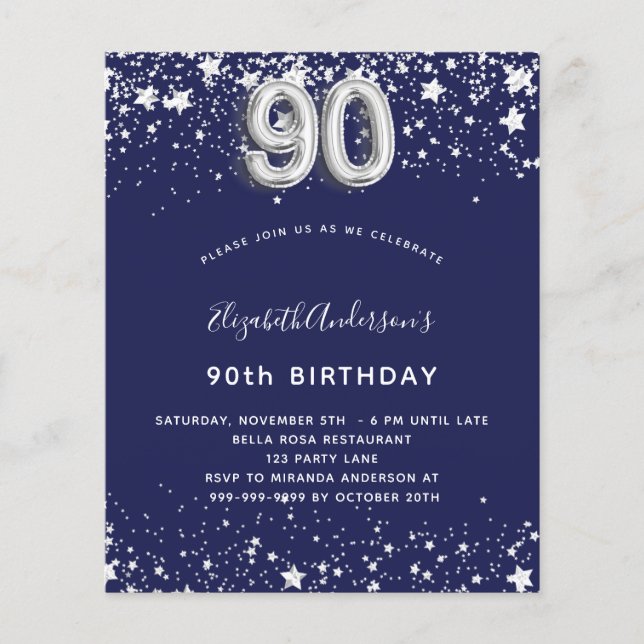 Prospectus 11,4 Cm X 14,2 Cm 90e anniversaire marine bleu argent budget invitat (Devant)
