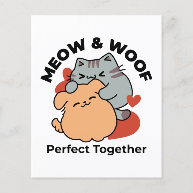 Prospectus 11,4 Cm X 14,2 Cm Adorable chat et chien Hug - Meow & Woof Design (Devant)