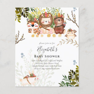 Prospectus 11,4 Cm X 14,2 Cm Adorable Jungle Animaux Baby Boys Douche Invitatio