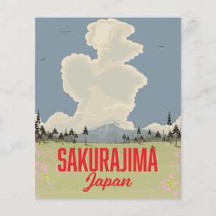 Prospectus 11,4 Cm X 14,2 Cm Affiche de voyage rétro Sakurajima Japon.