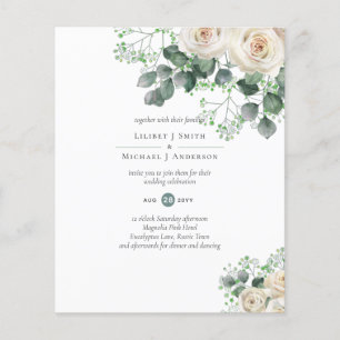 Prospectus 11,4 Cm X 14,2 Cm Amour en fleur Roses blanches Mariage Invitations