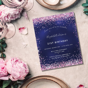 Prospectus 11,4 Cm X 14,2 Cm Anniversaire de fête marine bleu rose budget invit