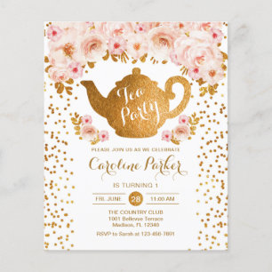 Prospectus 11,4 Cm X 14,2 Cm Anniversaire du Tea Party - Gold White Rose Invita