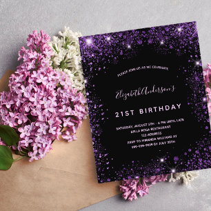 Prospectus 11,4 Cm X 14,2 Cm Anniversaire noir violet parties scintillant budge