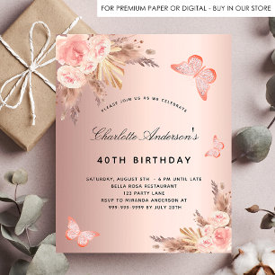 Prospectus 11,4 Cm X 14,2 Cm Anniversaire pampas herbe budget papillon rose