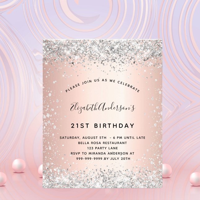 Prospectus 11,4 Cm X 14,2 Cm Anniversaire rose or argent budget invitation (Créateur téléchargé)