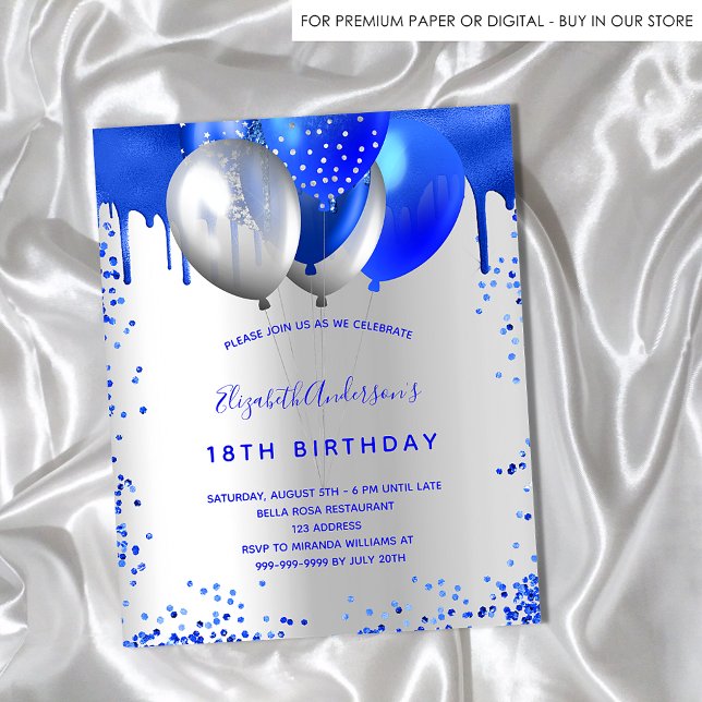 Prospectus 11,4 Cm X 14,2 Cm Anniversaire royal bleu argent budget invitation (Créateur téléchargé)