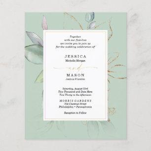 Prospectus 11,4 Cm X 14,2 Cm Aquarelle Budget Vert Sage et Mariage d'or F