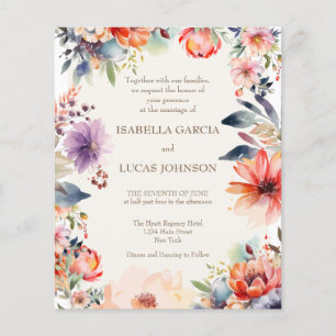 Prospectus 11,4 Cm X 14,2 Cm Aquarelle Faire-part de mariage florale