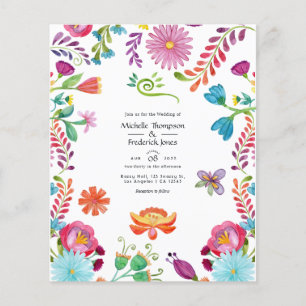 Prospectus 11,4 Cm X 14,2 Cm Aquarelle Floral Mexicaine Fiesta Mariage Invitati