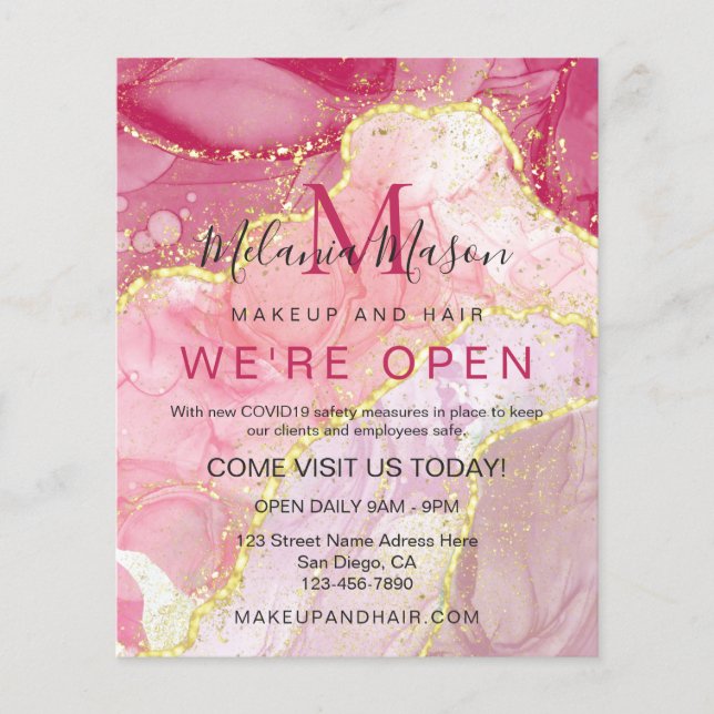 Prospectus 11,4 Cm X 14,2 Cm Aquarelle Liquide Rose Or Moderne Alcool Encre Art (Devant)