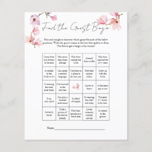 Prospectus 11,4 Cm X 14,2 Cm Aquarelle Magnolia Trouvez l'invité Bingo nuptiale